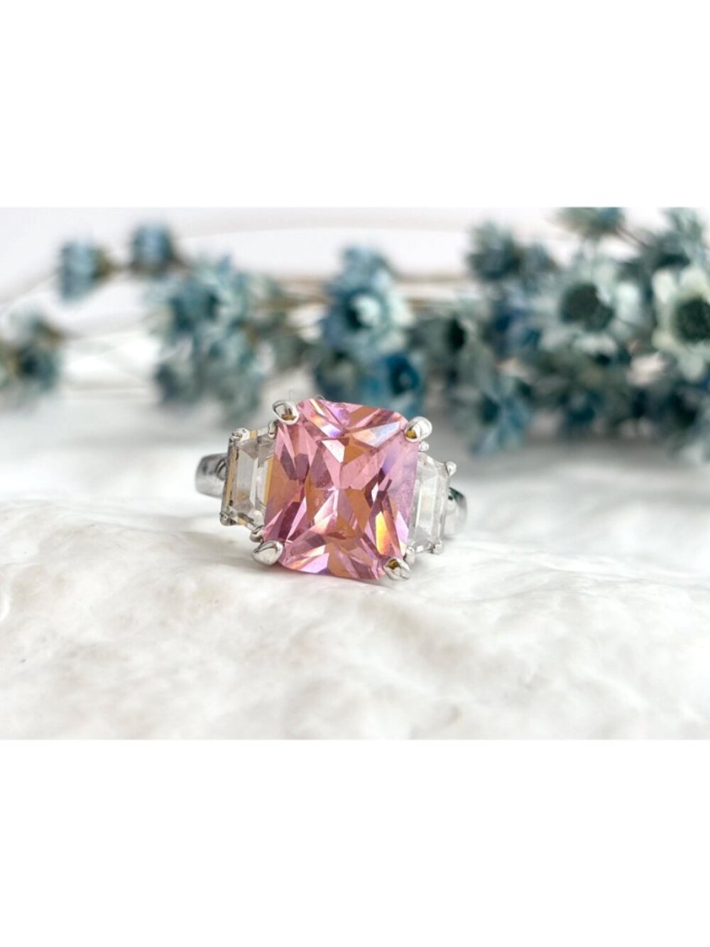 Pink Topaz & CZ Accented Gemstone Sterling Silver 925 Vintage Ring - sz 8.5 - Picture 11 of 15